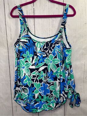 Gabar Blue Tropical Floral Tankini Swim Top Resortwear Coastal Beach Size 20W